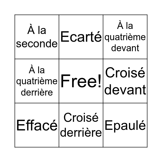 Ballet Body Positions Bingo Card