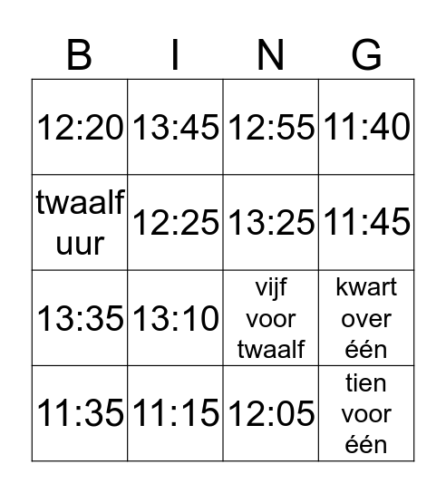 Klok Bingo Card