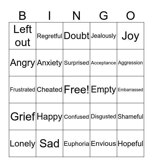 Feelings & Emotions BINGO Card