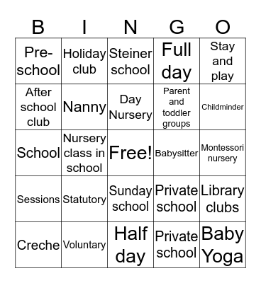 Statutory, voluntary, private. Bingo Card