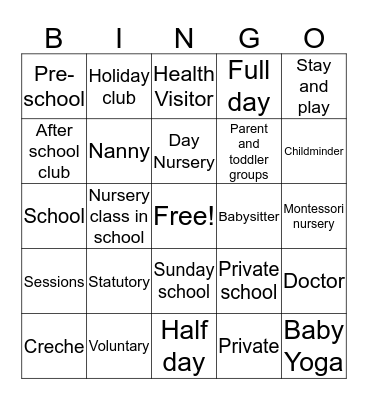 Statutory, voluntary, private. Bingo Card