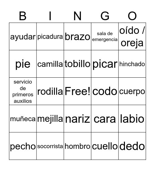 Spanish 3 Chapter 8 Group 1 Bingo Card