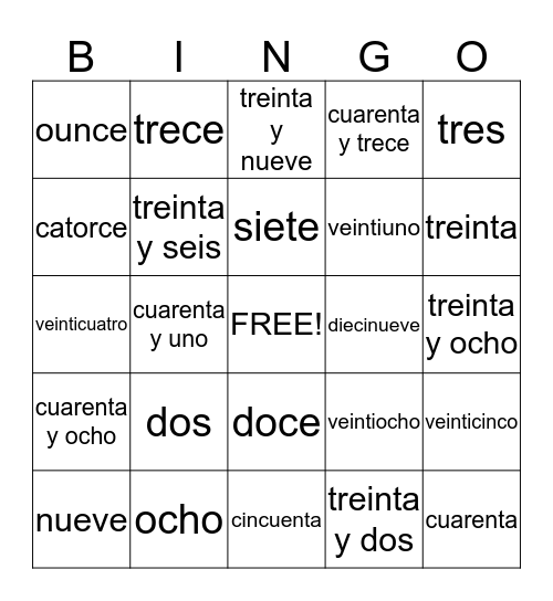 spanish bingo    1-50 Bingo Card