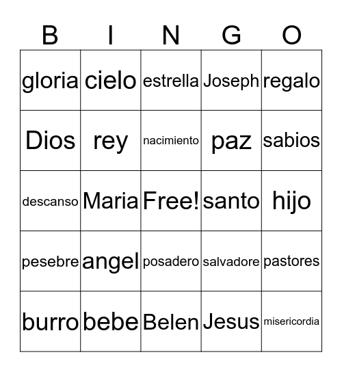 Christmas in Spanish Bingo Card