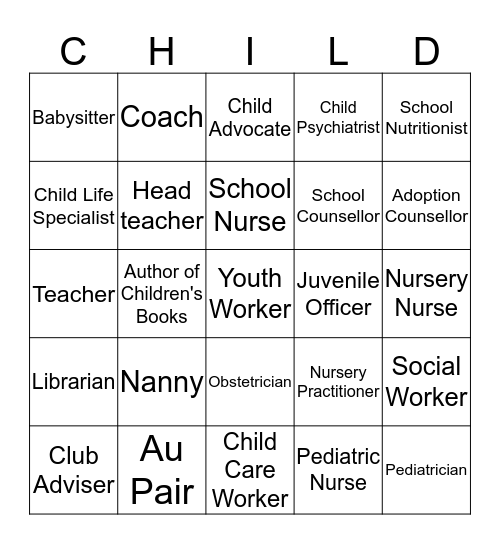 Working with Children BINGO  Bingo Card