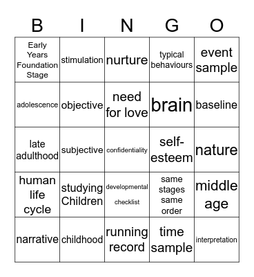 Studying Children Bingo Card