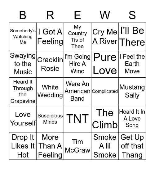 Boondocks Brews, Beats & Bingo Card