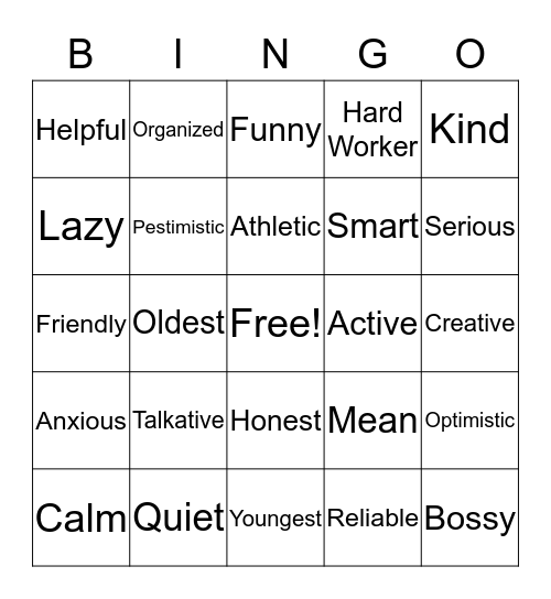 Adjectives  Bingo Card