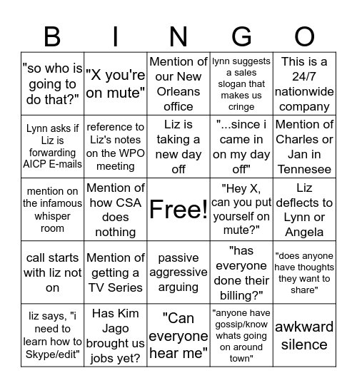 Conf Call Bingo Dec 2017 Bingo Card