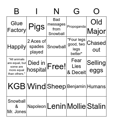 Animal Farm Bingo Card