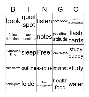 STUDY SKILLS Bingo Card