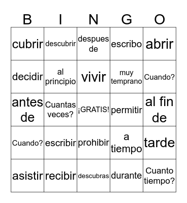 Español BINGO Card