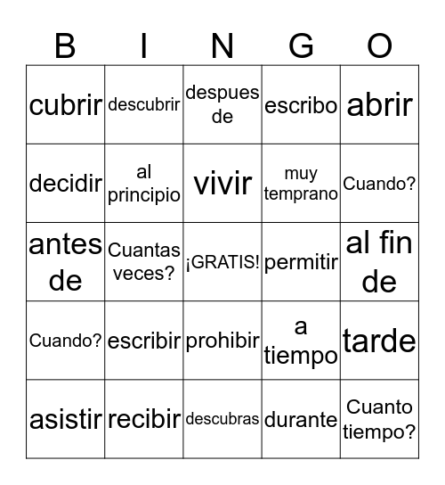 Español BINGO Card