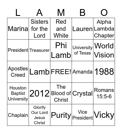 Sigma Phi Lambda Rush Week 2013 Bingo Card