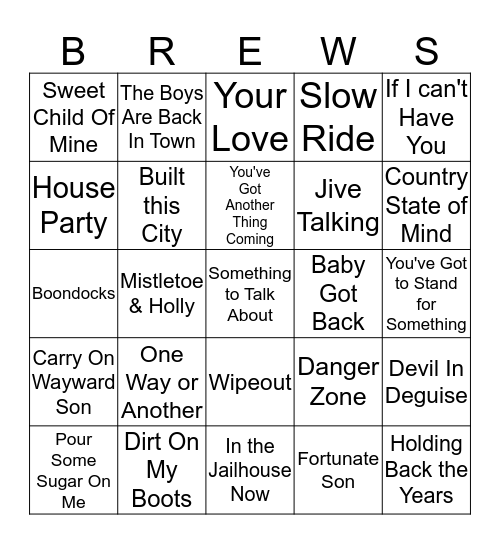 Boondocks Brews, Beats & Bingo Card