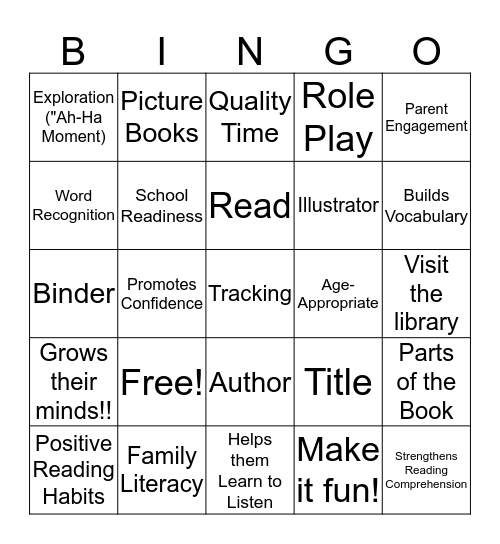 FAMILY LITERACY Bingo Card