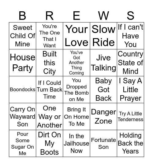 Boondocks Brews, Beats & Bingo Card