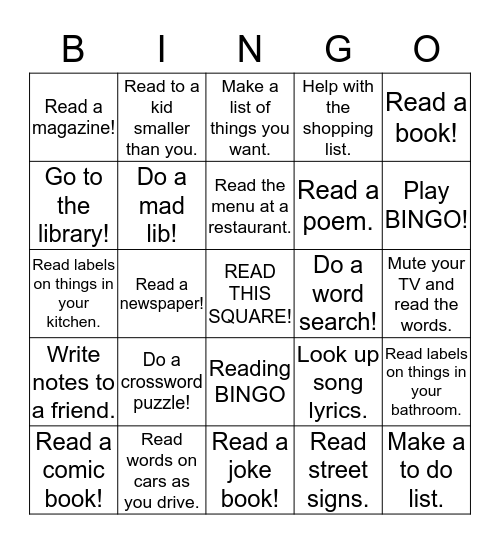 Ways to Read Bingo Card