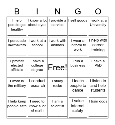 Career Fair Bingo Card