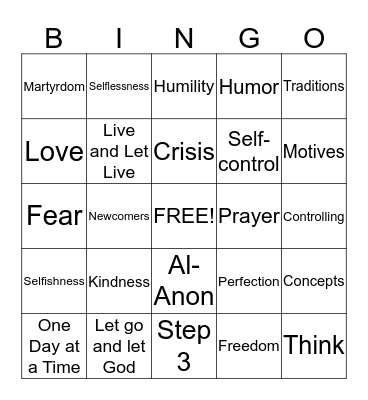 Al-Anon Bingo Card