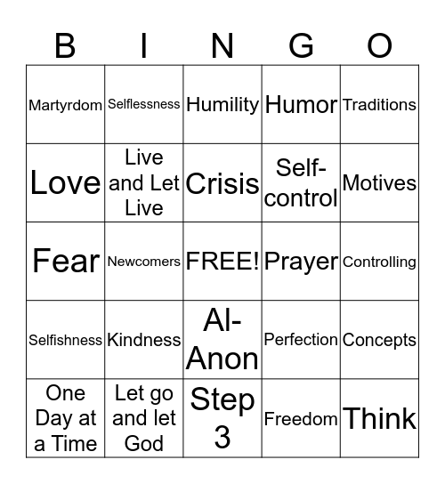 Al-Anon Bingo Card