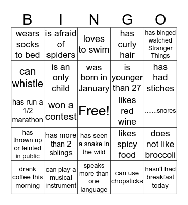 Find Someone Who Bingo Card