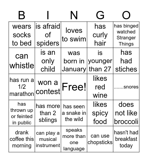 Find Someone Who Bingo Card
