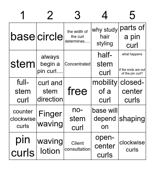 Hair Styling Bingo Card