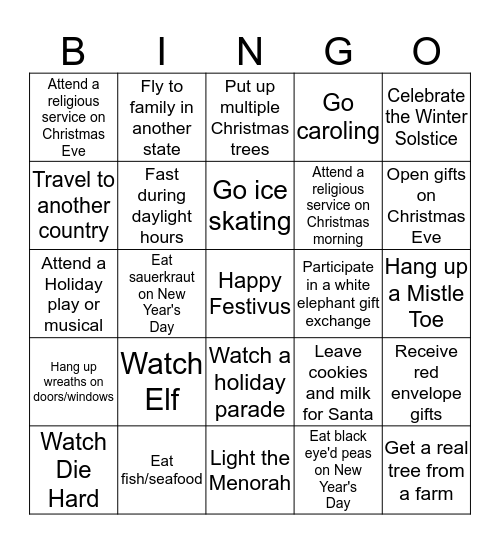 Festivus Bingo Card