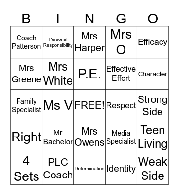 Efficacy Bingo Card