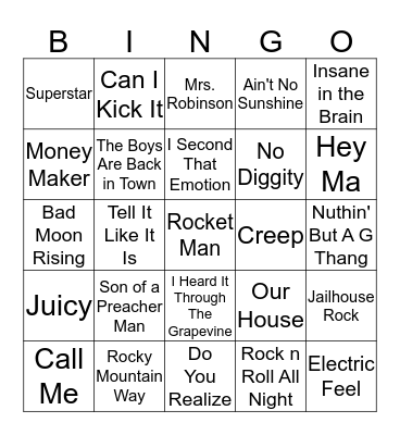 Name That Tune! Bingo Card