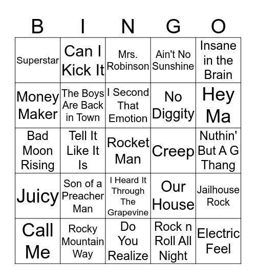 Name That Tune! Bingo Card