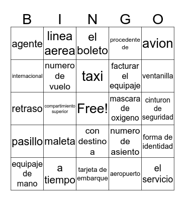 En avion  Bingo Card