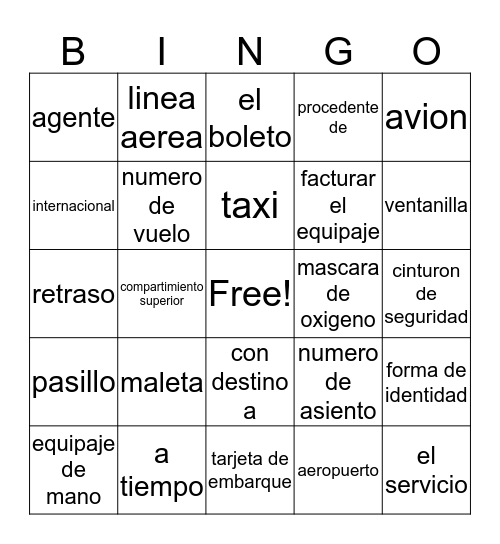 En avion  Bingo Card