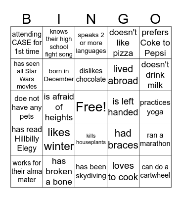 CASE After Hours  Bingo Card