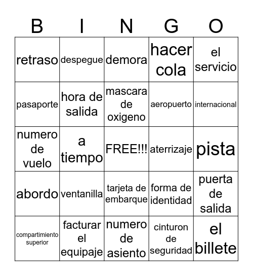 En avion Bingo Card