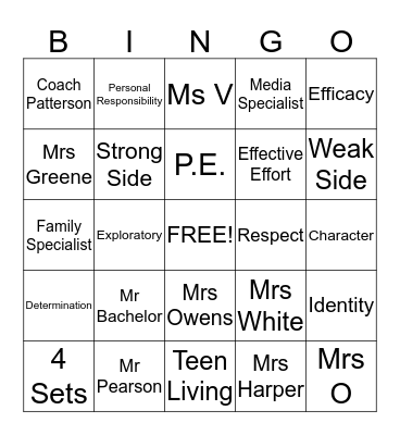 Efficacy Bingo Card