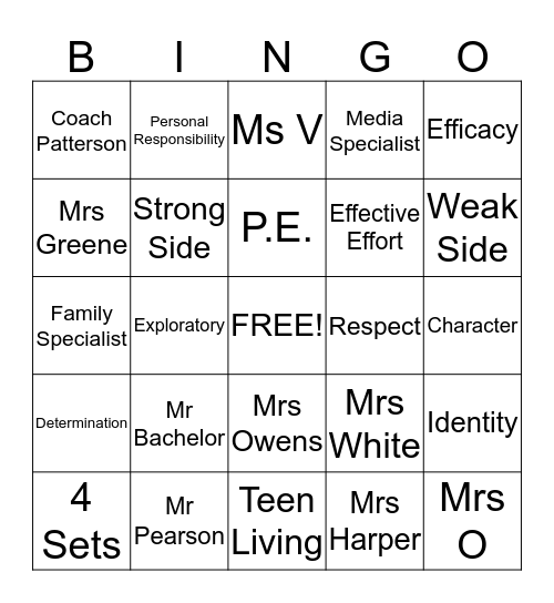 Efficacy Bingo Card