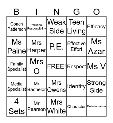 Efficacy Bingo Card
