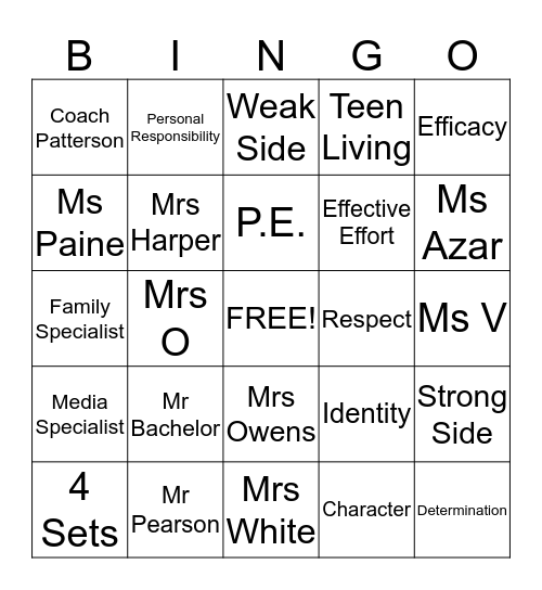 Efficacy Bingo Card