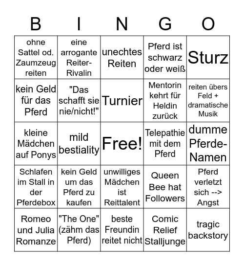Pferdefilme Bingo Card