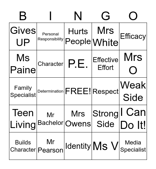 Efficacy Bingo Card