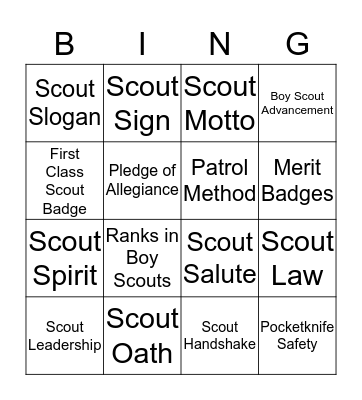 SCOUTING ADVENTURE Bingo Card