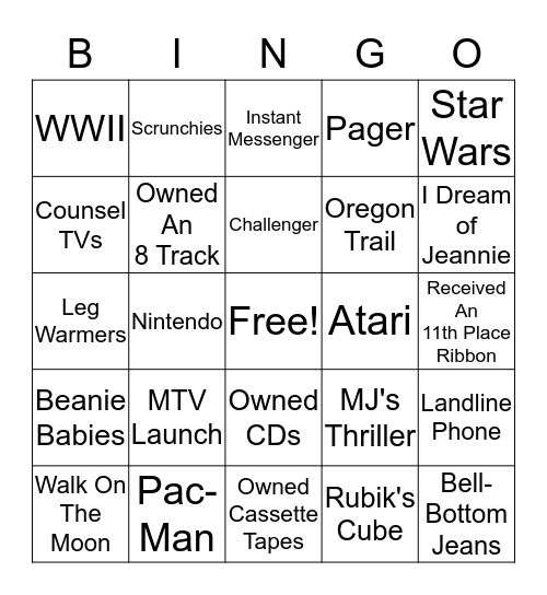 Generational  Bingo Card