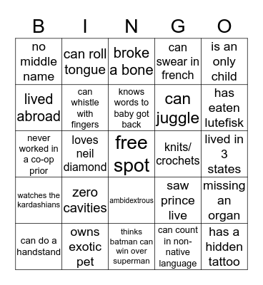 small talk stimulation Bingo Card
