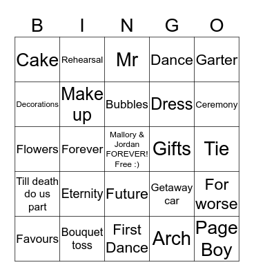 Mallory's Bridal Shower!  Bingo Card