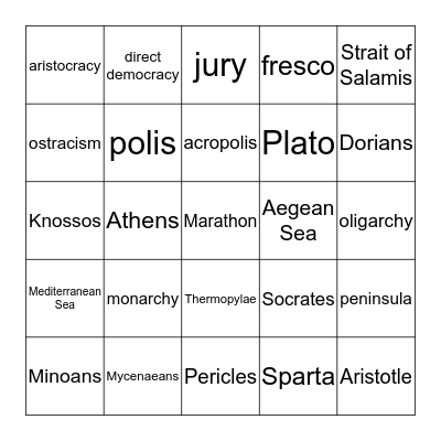 Ancient Greece Bingo Card