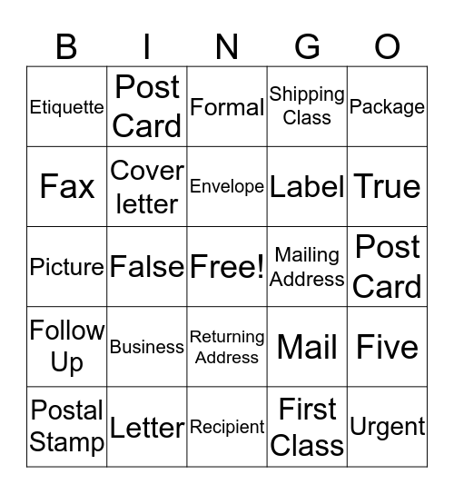 Mail Etiquette Bingo Card
