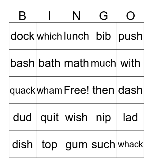 Wilson 1.3 Words Bingo Card