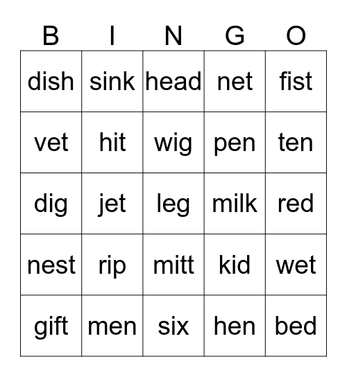 Phonics A  Bingo Card